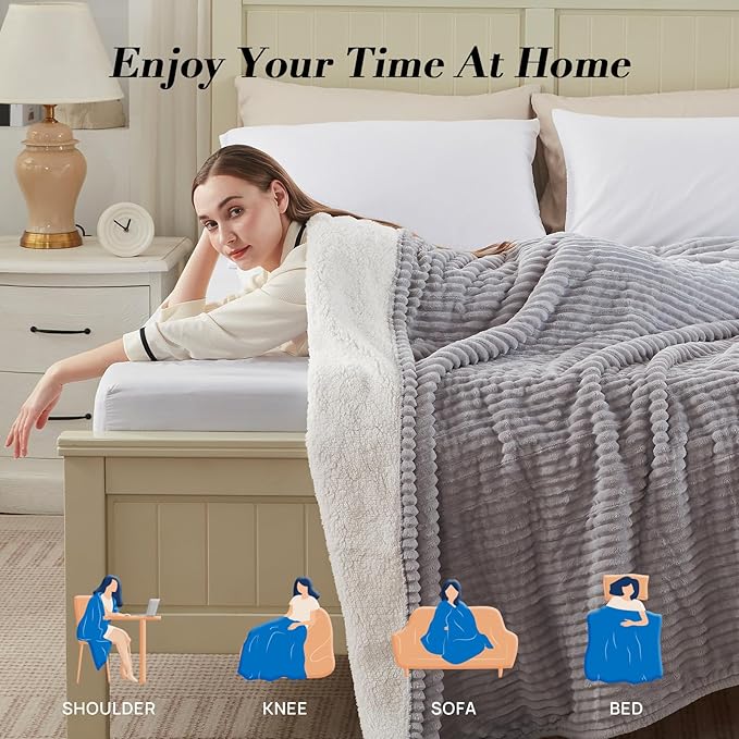 Westinghouse Queen Size Electric Blanket, Flannel to Sherpa Reversible, Heated Blanket Queen with Dual Control 10 Heating Settings & 1-12 Hours Auto Shut Off, Machine Washable, (84" x 90", Light Grey)