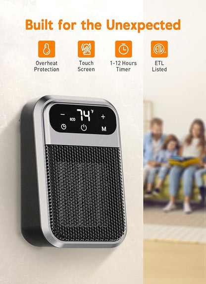 GiveBest WIFI 800W Wall Outlet Space Heater with Remote,LED Display Small Plug in Electric Heater with Adjustable Thermostat and Timer for Home Office Bathroom Indoor Use