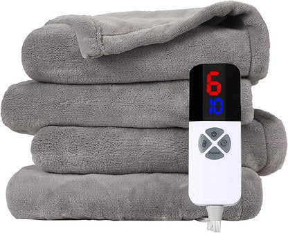 ESTINGO Heated Blanket Full Size - 72"x84" Full Size Electric Blanket with Preheat Function & Overheat Protection, 6 Heating Levels Heated Blanket with 1-10 Hours Adjustable Timer, Light Gray