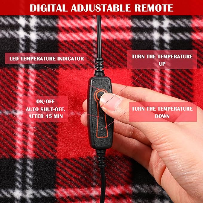 Tuanse 2 Pcs USB Heated Blanket 25"x35" Small Portable 5v 3 Setting Electric Blanket with Timer and Temperature Controller Winter Wearable Recharge Throw for Travel Home(Rose Red Plaid)