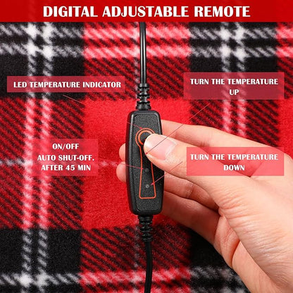 Tuanse 2 Pcs USB Heated Blanket 25"x35" Small Portable 5v 3 Setting Electric Blanket with Timer and Temperature Controller Winter Wearable Recharge Throw for Travel Home(Rose Red Plaid)