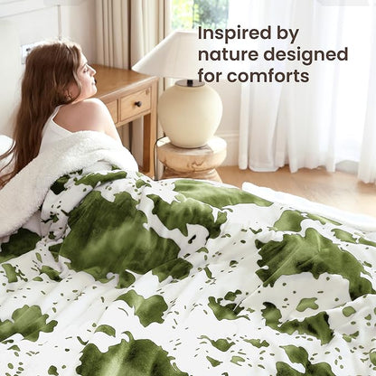 Heated Blanket King Blanket - Fast Heating Electric Blanket, Soft Flannel Heated King with 4 Time Settings,10 Heating Settings, Warm Gifts for Women & Mom & Grandma(90"x100"Cow Print Sage)