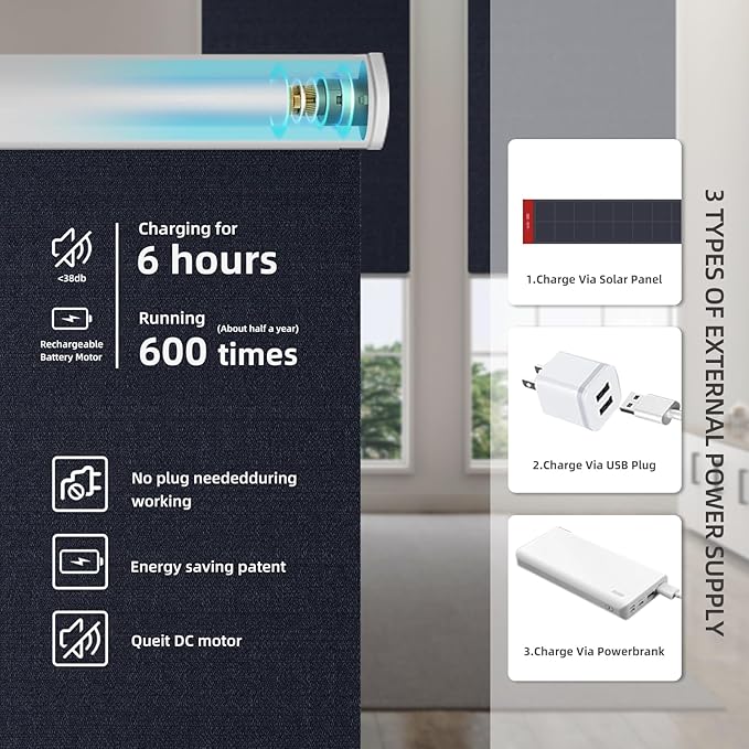 Motorized Roller Shade: 100% Blackout, Electric Blinds with Remote, Compatible with Alexa/Google Home/Apple Homekit, Customized Size, Noir Onyx Black