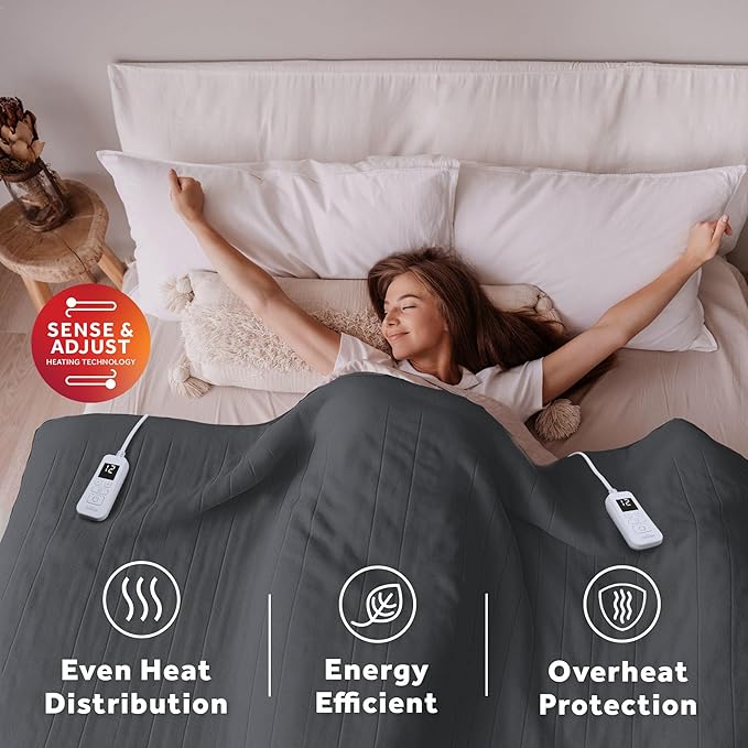 Sunbeam Royal Ultra Fleece Heated Electric Blanket Queen Size, 90" x 84", 12 Heat Settings, 12-Hour Selectable Auto Shut-Off, Fast Heating, Machine Washable, Warm and Cozy, Iron