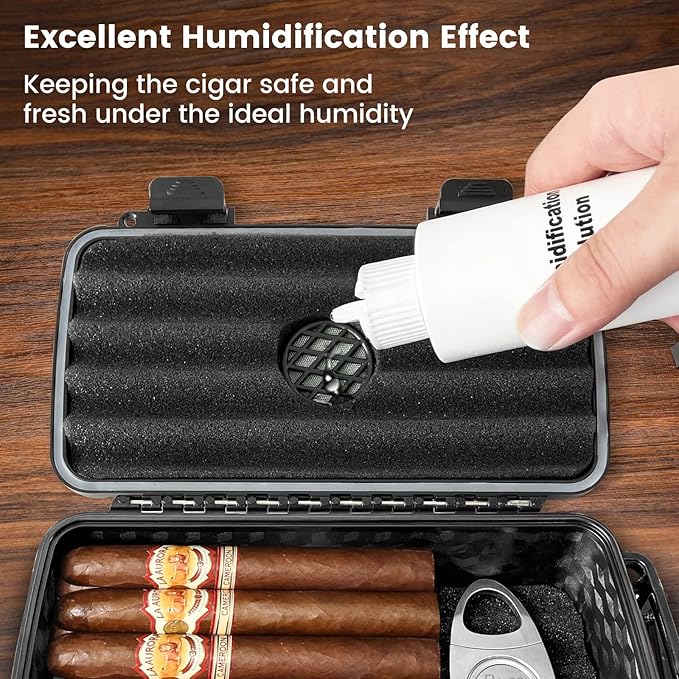 Flauno Travel Cigar Humidor - Portable Cigar Case with Cigar Cutter & Humidifier, Holds up to 15 Cigars, Waterproof, Crushproof, Airtight Seal, Durable