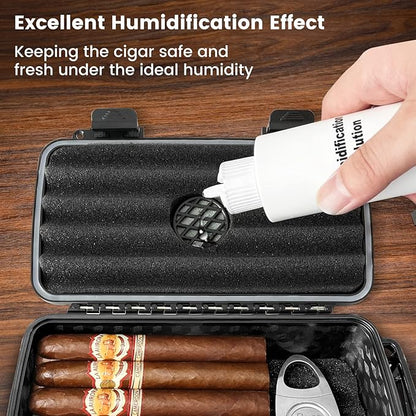 Flauno Travel Cigar Humidor - Portable Cigar Case with Cigar Cutter & Humidifier, Holds up to 15 Cigars, Waterproof, Crushproof, Airtight Seal, Durable