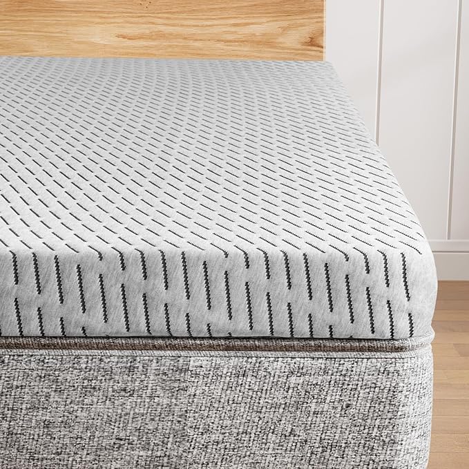 Bamboo Mattress Topper Queen Size 4 Inch, Cooling Gel & Bamboo Charcoal Memory Foam Mattress Topper for Back Pain Relief, Firm Dual-Layer Foam Bed Pad with Removable Cover