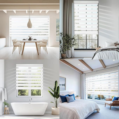 Motorized Zebra Blinds for Windows Cordless Electric Curtains with Remote Control Blackout Shades Custom Smart Blinds Compatible with Alexa Google Home(Blackout White,W23 X 72in)
