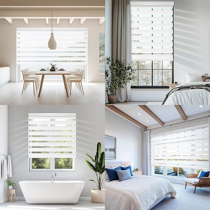 Motorized Zebra Blinds for Windows Cordless Electric Curtains with Remote Control Blackout Shades Custom Smart Blinds Compatible with Alexa Google Home(Blackout White,W34 X 72in)