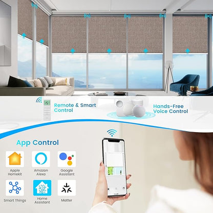 Motorized 100% Blackout Roller Shades – Custom Smart Blinds with Remote Control, Rechargeable Battery or Plug-in Motor, Tuya WiFi Optional, Home & Office Automatic Window Shades (Coffee Brown/CH9566)