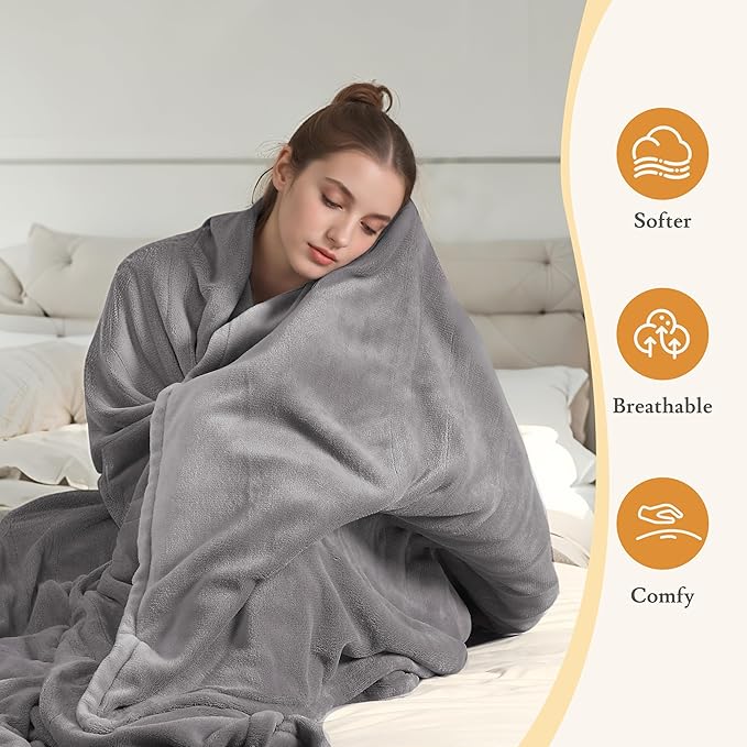 Electric Heated Blanket 50"x60" Throw Size Coral Fleece - 4 Heat Settings & 3H Auto Shut Off, Fast Heating, Machine Washable for Bed, Couch, Office - Light Gray