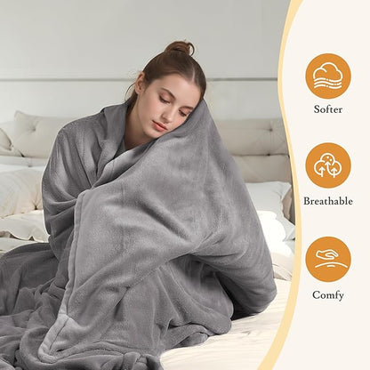Electric Heated Blanket 50"x60" Throw Size Coral Fleece - 4 Heat Settings & 3H Auto Shut Off, Fast Heating, Machine Washable for Bed, Couch, Office - Light Gray