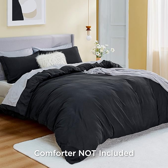 Bedsure Duvet Cover Queen Size - Soft Double Brushed Bedding Set for Kids & Adults, Zipper Closure, 3 Pieces, Includes 1 Duvet Cover (90"x90") & 2 Pillow Shams, NO Comforter, Black