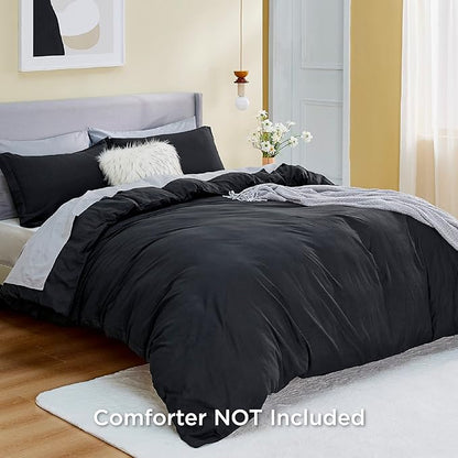 Bedsure Duvet Cover Queen Size - Soft Double Brushed Bedding Set for Kids & Adults, Zipper Closure, 3 Pieces, Includes 1 Duvet Cover (90"x90") & 2 Pillow Shams, NO Comforter, Black