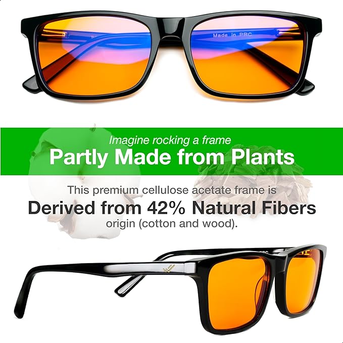 Orange Blue Light Blocking Glasses for Better Sleep - 99.5% Premium Acetate Computer Migraine Glasses for Women & Men - Amber Gaming Glasses - TV Blue Light Blockers Gamer Glasses for Eye Strain