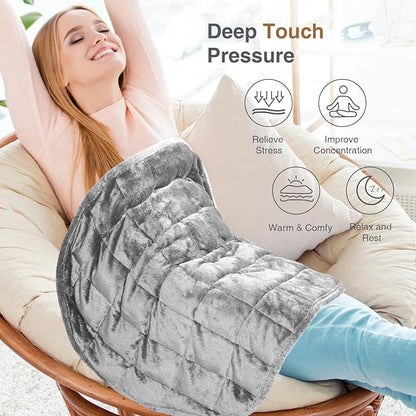 Alomidds Weighted Lap Blanket 7lbs, Cozy Breathable Flannel Weighted Lap Pad for Adults, Small Weighted Blanket for Travel, Couch, Grey, 29" x 24"