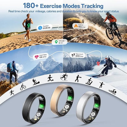 Smart Ring for Women Men, Health Fitness Tracker Ring with Heart Rate/Sleep Tracker/Blood Oxygen/HRV/Stress/Calorie/Steps, IP68 Waterproof for iOS & Android, No APP Fees(Rose Gold,14#)