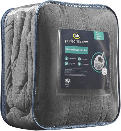 Serta Reversible Fleece to Sherpa Electric Blanket, Fast Heating, Auto Shut Off Timer, Multi Heat Setting, ETL Certified, Machine Washable, Grey Queen 90"x 84"