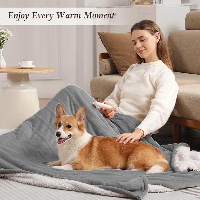 Full Size Electric Blanket Heated Blankets 72''x84'' - Ultra Soft Sherpa Fleece Heated Blanket for Office with 5 Heat Levels & 10-Hour Timer, FCC and ETL Certified Warming Blanket for Grandma (Gray)