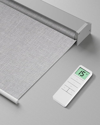 Motorized Roller Shade with Remote Control, Blackout Electric Shade for Windows Compatible with Alexa Google via Hub, Rechargeable Smart Window Blind Customized Size (Fabric Light Grey)