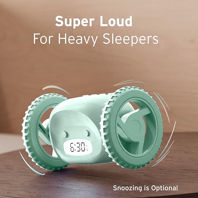 CLOCKY Alarm Clock on Wheels – Loud Rolling Alarm Clock for Heavy Sleepers | Runaway Clock That Jumps & Runs to Wake You Up | Funny Unique Gift for Adults, Teens & Kids Bedrooms (Mint)