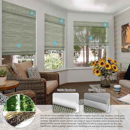 SmartWings Motorized Blinds Natural Woven Wood Shades for Windows Work with Matter Thread Homekit Z-Wave Alexa Google, Electric Auto Roman Shades Cordless Remote Control Customized, Kenaf 220