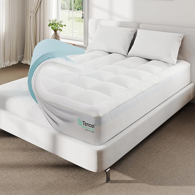 Full Size 4 Inch Memory Foam Mattress Topper,Dual Layer Medium Support 2" Gel Memory Foam and 2" Mattress Pad for Back Pain Relief,Tencel Fabric,CertiPur-US Certified,White