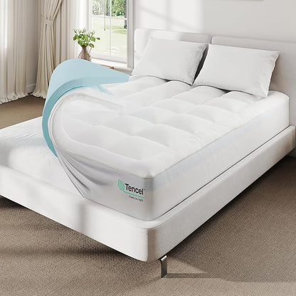 Full Size 4 Inch Memory Foam Mattress Topper,Dual Layer Medium Support 2" Gel Memory Foam and 2" Mattress Pad for Back Pain Relief,Tencel Fabric,CertiPur-US Certified,White