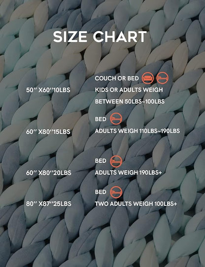 YnM Weighted Blanket, Handmade Chunky Knitted Design, Soft and Cozy, Temperature Regulating and Breathable, Machine Washable Throw for Sleep or Home Decor (Light Blue Tie-Dyed, 60x80 Inch, 15lbs)