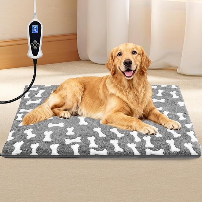 Bestio Extra Large Dog Heating Pad,47x30 in Heated Dog Bed with Constant Heat & Auto Modes，MET&UL Certified Pet Heating Pad with Soothing Warmth,Chew-Resistant Cord,Waterproof Washable Cover-Gray
