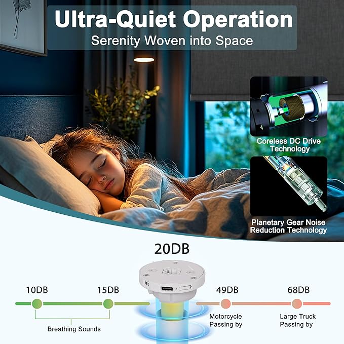 Motorized Blinds with Remote,Blackout Smart Roller Shades with App,Voice Control,Linen Fabric,Thermal Insulated Automatic Blinds,Electric Shades with USB/Solar Pannel.Double-Sided Black