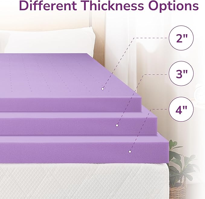 2 Inch King Lavender Infusion Memory Foam Mattress Topper for Relaxing Sleep, Ventilated & Pressure Relieving, CertiPUR-US Certified, Medium Firm Topper in a Box, King Size, 76"x80"