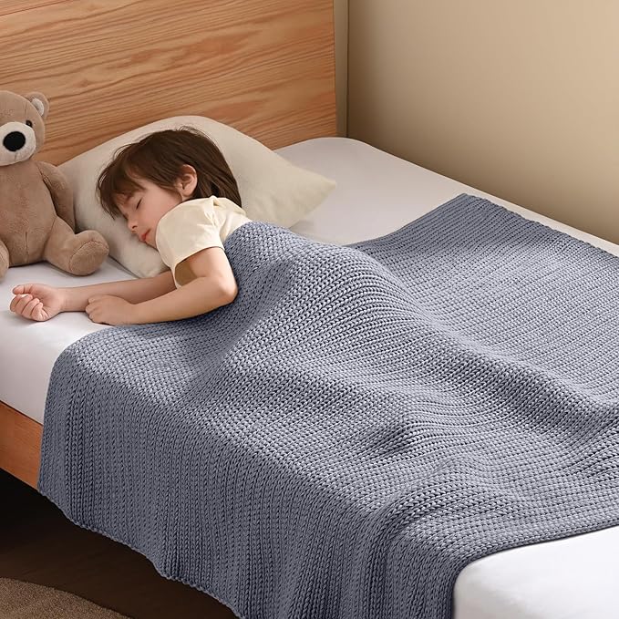 Guohaoi Knitted Weighted Blanket Kids (Light Grey 36"x48" 5lbs) No Beads Cooling Heavy Blanket, Home Decor Breathable Chunky Knit Throw Blanket for All-Season Use