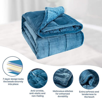 Cottonblue Weighted Blanket 15lbs for Queen Bed, Sherpa Flannel Weighted Blankets for Adults, Fuzzy Soft Sherpa Flannel Weighted Throw Blanket 60 x 80 in, Cozy Plush Blanket for Sofa Bed,Slate Blue