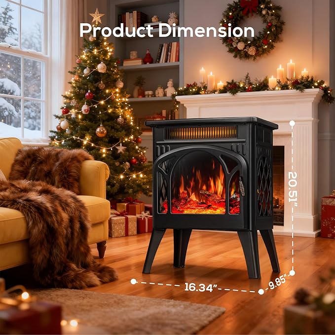 ZAFRO 21" Electric Fireplace Stove with Remote Control, Indoor Electric Fireplace Heater with Realistic Flame Effects, Space Heater with Timer & Overheat Protection for Bedroom, Living Room(Black)