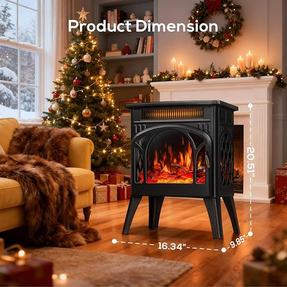 ZAFRO 21" Electric Fireplace Stove with Remote Control, Indoor Electric Fireplace Heater with Realistic Flame Effects, Space Heater with Timer & Overheat Protection for Bedroom, Living Room(Black)