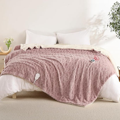 Electric Blanket King Size Dual Control, Heated Blanket Wireless Electric Tufted Sherpa Blanket, 10 Heating Levels& 10 Times, Overheat Protection, 10H Auto Off, ETL Certified,Pink, 90"x100"