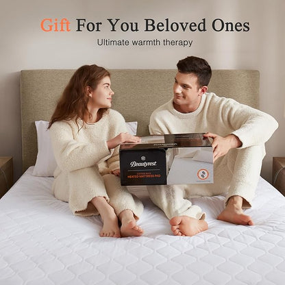 Beautyrest Cotton Blend Heated Mattress Pad Secure Comfort Technology - Luxury Quilted Electric Mattress Pad with Deep Pocket - 5-Setting Heat Controllers, Twin XL , White