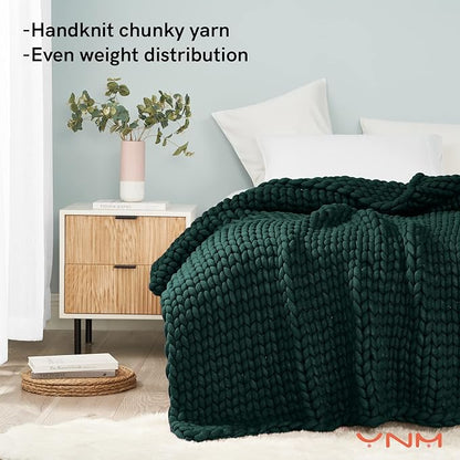 YnM Knitted Weighted Blanket, Handmade Chunky Knitted Design, Soft and Cozy, Temperature Regulating and Breathable, Machine Washable Throw for Sleep or Home Decor (Pacific Green, 60x80 Inch, 15lbs)