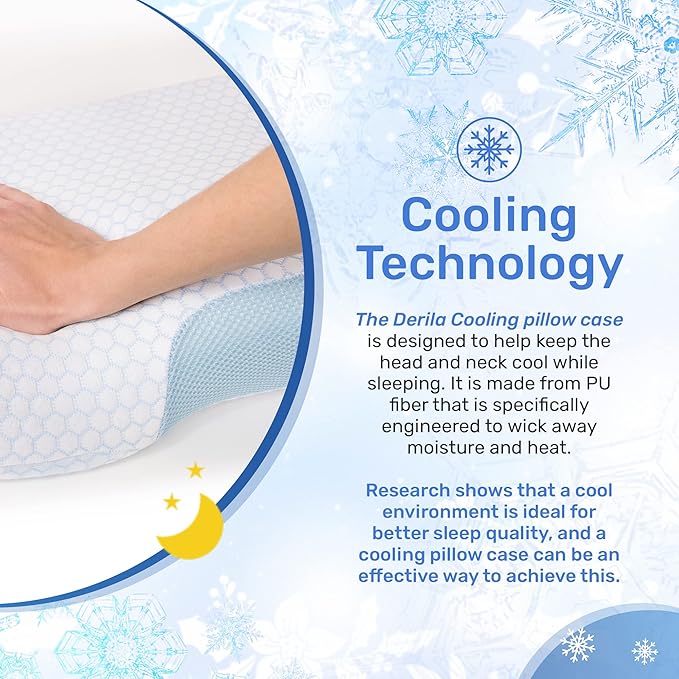 Derila King Size Cooling Pillowcase | Optimal Temperature Control for Your Memory Foam Pillow for Perfect Sleep. Quality Material White Pillowcase ensures Pillows