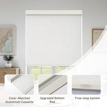 AOSKY Linen Roller Blinds Shades for Indoor Windows Pull Down Cordless Blackout Black Out Window Shade 41 inch Blinds for Home Linen