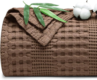 PHF Cooling Waffle Blanket King Size, Lightweight 60% Rayon Derived from Bamboo & 40% Cotton Breathable Blanket for Hot Sleepers, Soft and Luxury for Bed Couch and Sofa, 104"x90", Chocolate