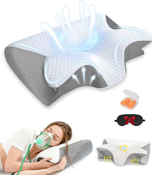 Neck Pillow for Snoring, 15° Neck Elevation Design Anti Snore Contour Pillows with Case, Premium Pain Relief for Side Back Stomach Sleepers (Grey)