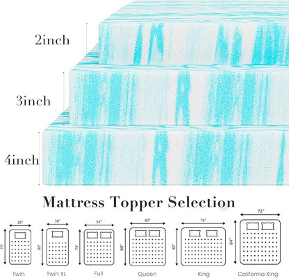 DUMOS Memory Foam Mattress Topper King, 4 Inch Thick Gel Infused Bed Toppers for Queen Size Bed, Soft Mattress Pads for Sleeper Sofa, RV, Camper, CertiPUR-US Certified, Blue