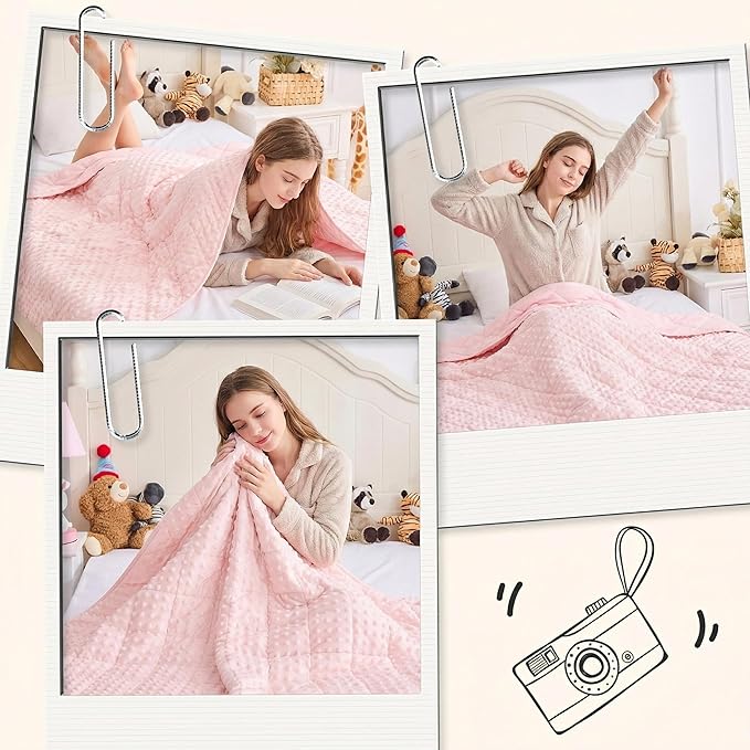 yescool Pink Weighted Blanket for Adults 15 lb, 48 * 72in Twin Full Size Heavy Throw Blanket for Teens Better Sleep