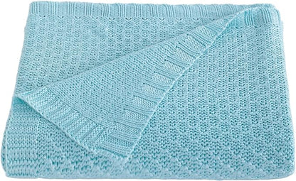 NTBAY Cable Knit Cooling Toddler Blanket, Soft and Breathable Baby Blanket 30x40 Inches Made from Rayon Derived from Bamboo for Crib, Stroller, Nursery, Blue