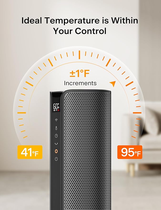 PELONIS Space Heater Large Room, 30" Smart Electric Heaters with Thermostat, App & Voice Remote, 4 Heat Settings, ECO Mode, 24H Timer, Oscillating Tower Heaters for indoor use, Bedroom, Office