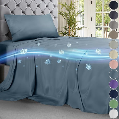 DECOLURE Cooling Bed Sheets Twin Set 3pcs - Luxurious & Ultra-Soft Twin Size Cooling Sheets for Hot Sleepers - Comfortable Cool Bamboo Viscose Microfiber Sheets Twin Size w/Deep Pockets (Light Blue)