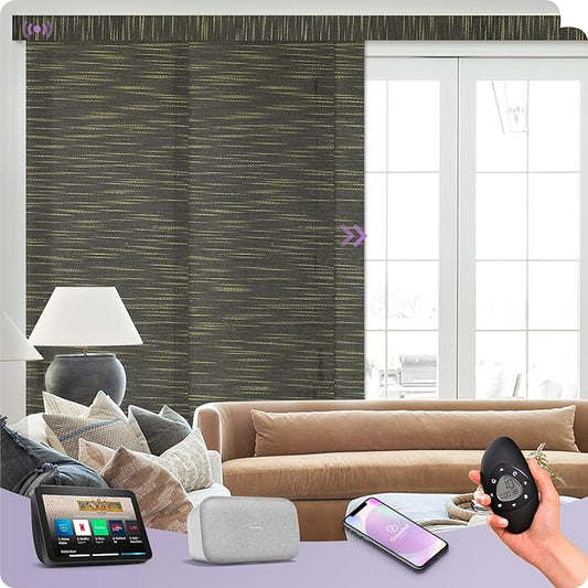 Graywind Rechargeable Smart Sliding Panels Compatible with Alexa Google Motorized Panel Track Blinds Remote Control for Patio Sliding Door Closet Door Width Up to 177" Custom Size (Truffle)