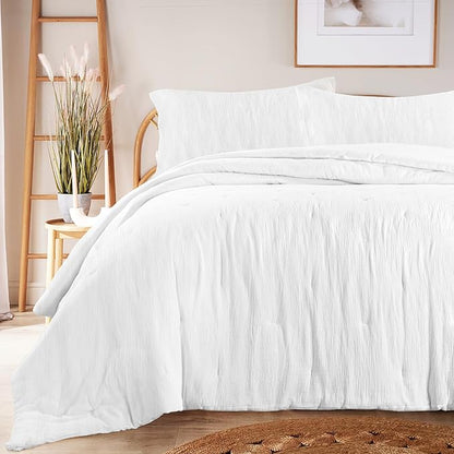 HOMBYS 100% Cotton Muslin Comforter Oversized King 120x120, Lightweight and Breathable Down Alternative Comforter,Soft Gauze Summer Pure White Reversible Fluffy Duvet Insert